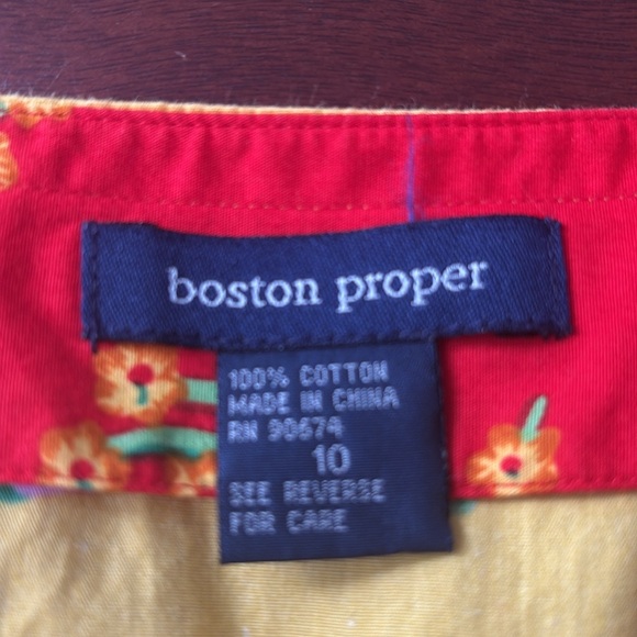 Vintage Y2K Boston Proper Skirt Preppy Print Cotton Size 10 Floral Yellow/Red - Picture 2 of 4
